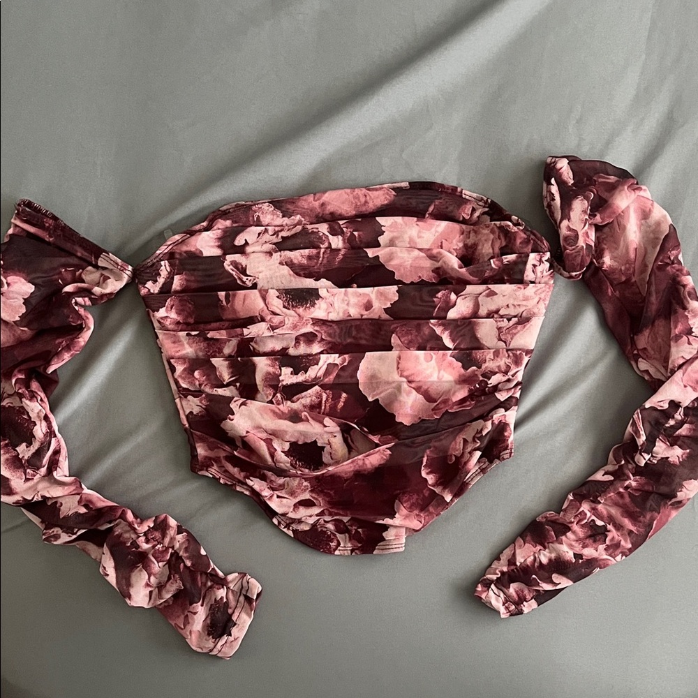 Windsor Pink Floral Off-Shoulder Crop Top/ corset style